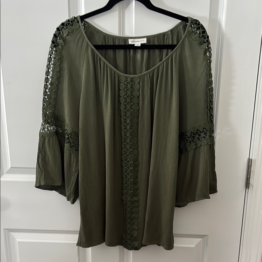 Westport Olive Green Blouse with Lace Details